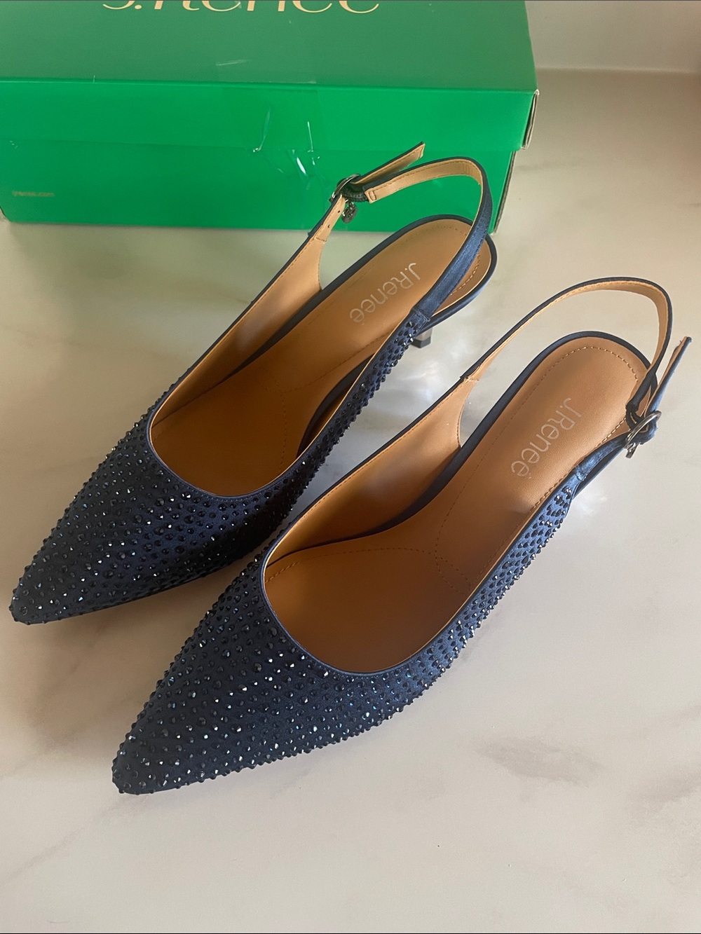 J.Renee Ferryanne Navy Satin Rhinestones Size 11